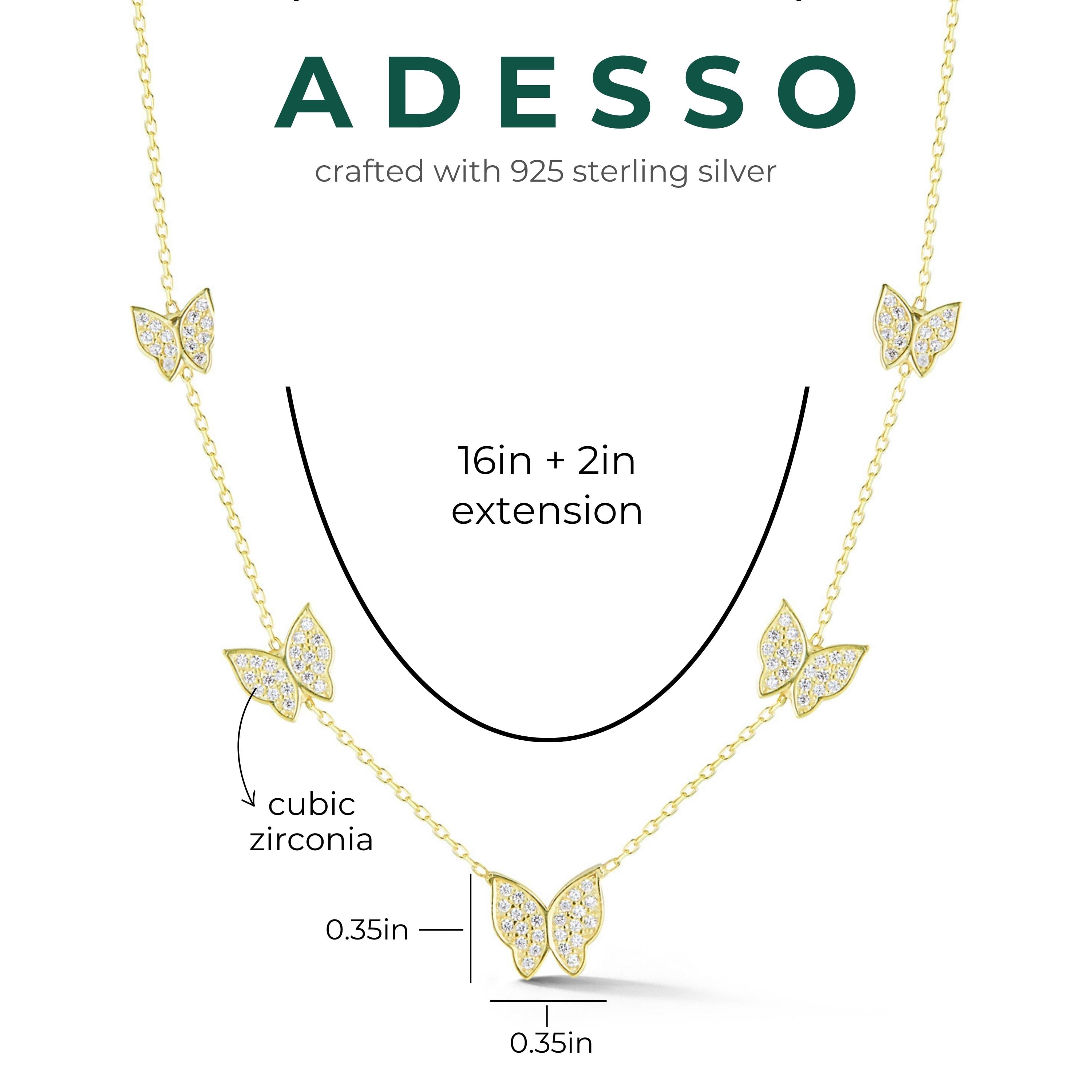 Adesso Milano Jewelry Sterling Silver Dainty Butterfly Necklace for Women, Gold, 16"