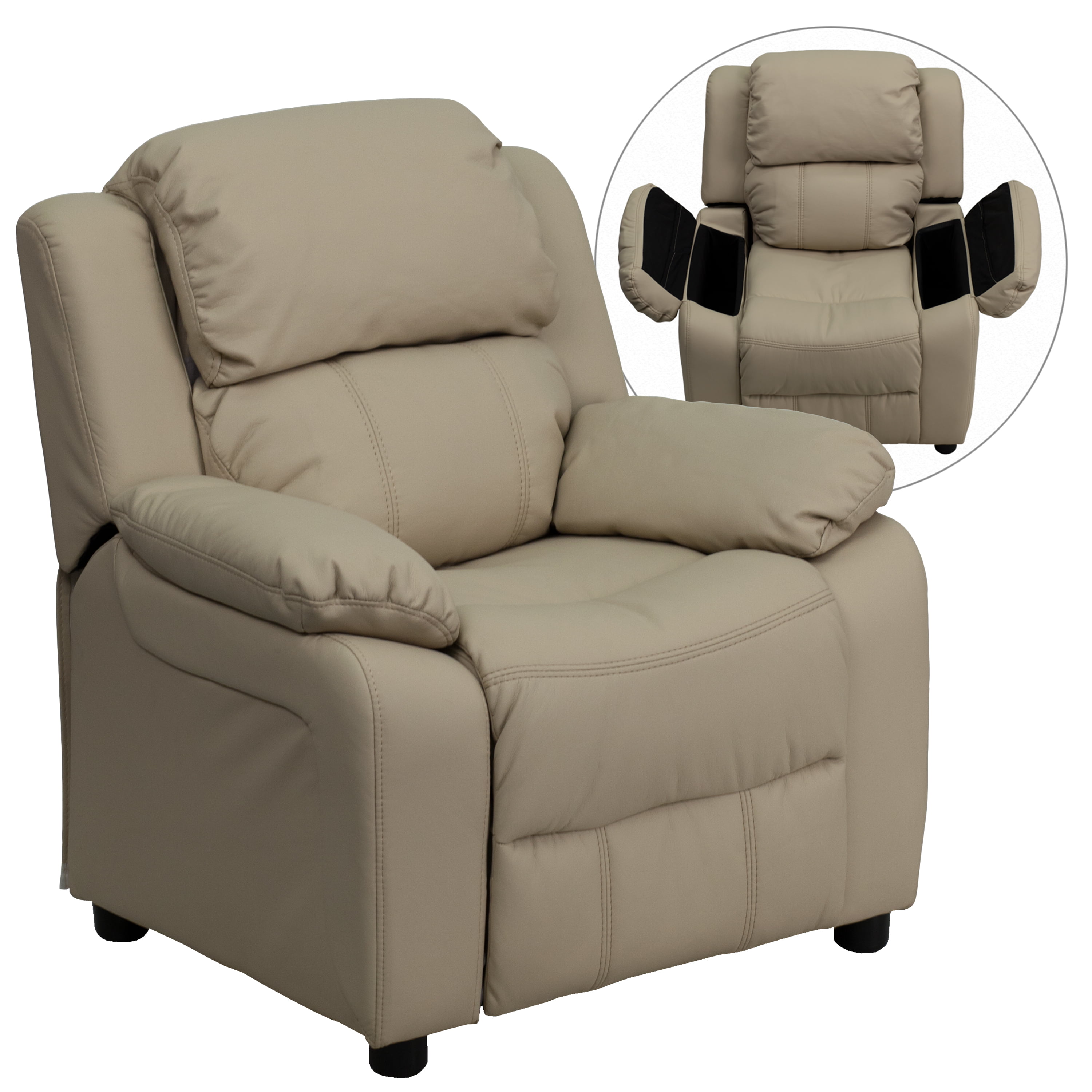 Flash Furniture Deluxe Padded Contemporary Beige Vinyl Kids Recliner with Storage Arms - image 2 of 13