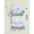 thumbnail image 6 of Michellecmm Boys Summer Shorts Sets Short Sleeve Hooded Striped Tops and Drawstring Shorts Sets, 6 of 9