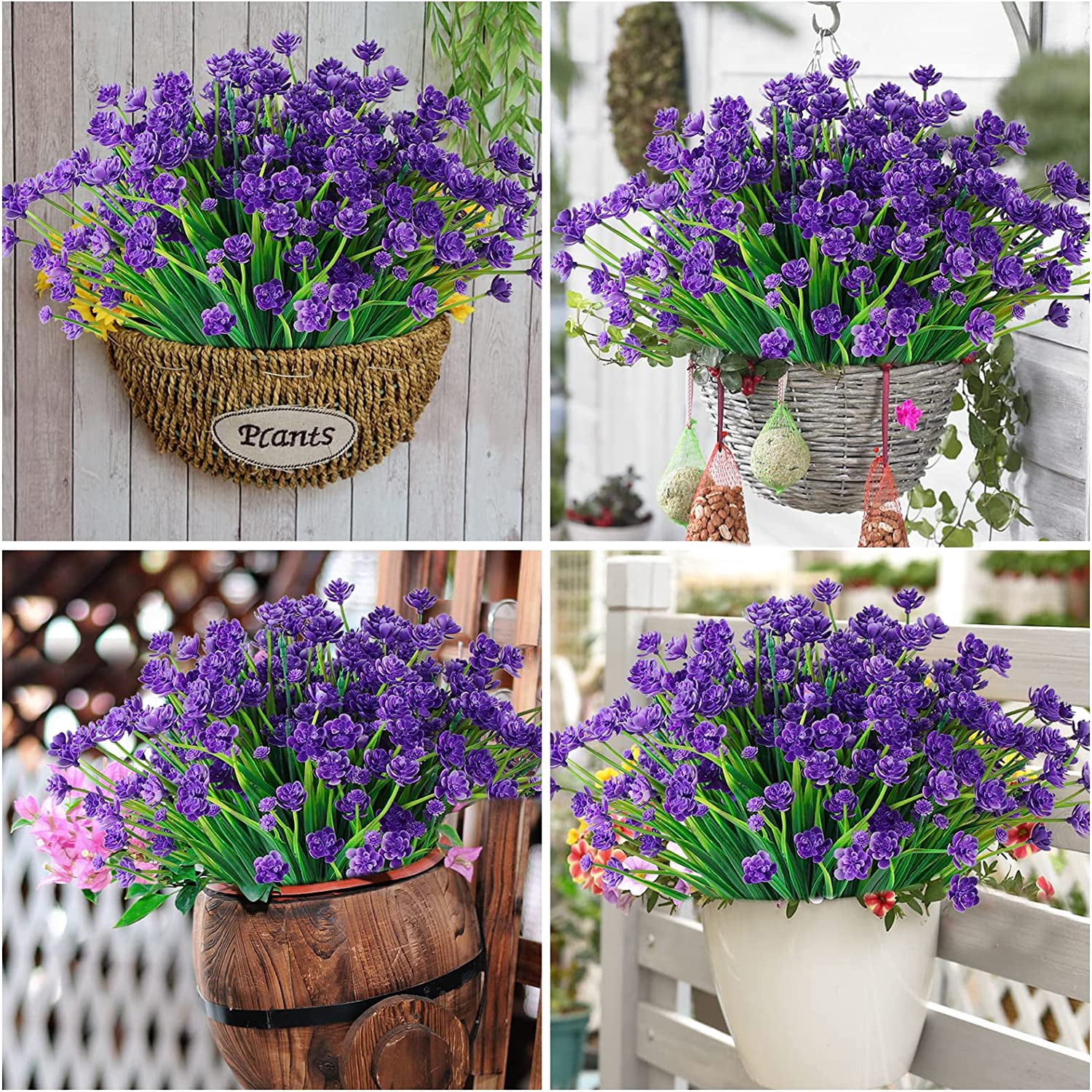 Morttic Artificial Flowers for Outdoors Plastic UV Resistant Faux Flowers Decoration Greenery Garden Shrubs，Bulk Fake Flowers in Vase (Purple 4pcs)