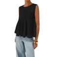 thumbnail image 2 of Blusa Plisada Sin Mangas con Peplum de Verano para Mujer, Estilo Babydoll Y2K con Cuello Redondo. Negro S, 2 of 9