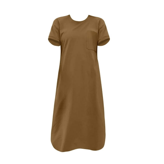 CHGBMOK Casual Dresses for Women Fashion Casual Short Sleeve Round-Neck Ladies Dress Dresses,Sizes S-2XL