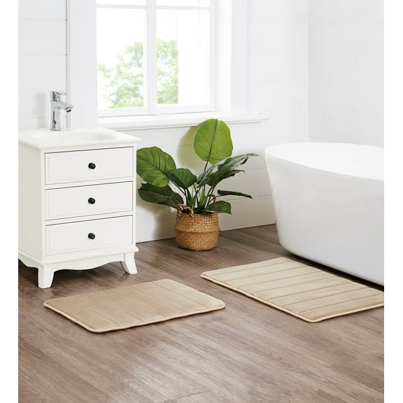 Truly Soft Memory Foam Tan Polyester 2-Piece 17x24 Mat Set, solid themed, for Men and Women, OEKO-TEX Certified Confidence