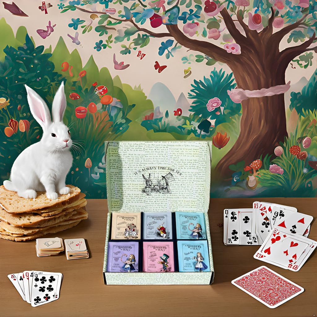 Thoughtfully Alice's Adventures, Wonder of Tea Assortment Gift Set, Includes Book Quotes and Illustrations and 90 Tea Bags in 6 Flavors