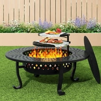43 Inch Fire Pit with 2 Grill, Outdoor Wood Burning Firepit with Lid, Metal Round Table for Backyard Patio Garden Picnic Camping Bonfire