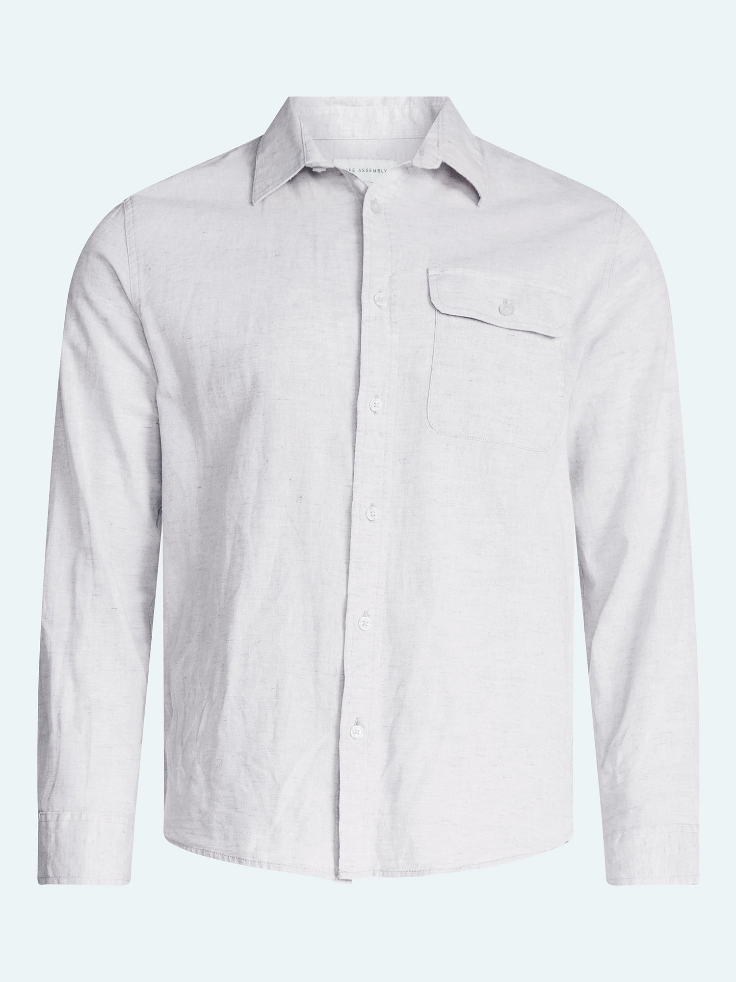 Free Assembly Men's Linen Blend Button Front Shirt with Long Sleeves, Sizes S-3XL