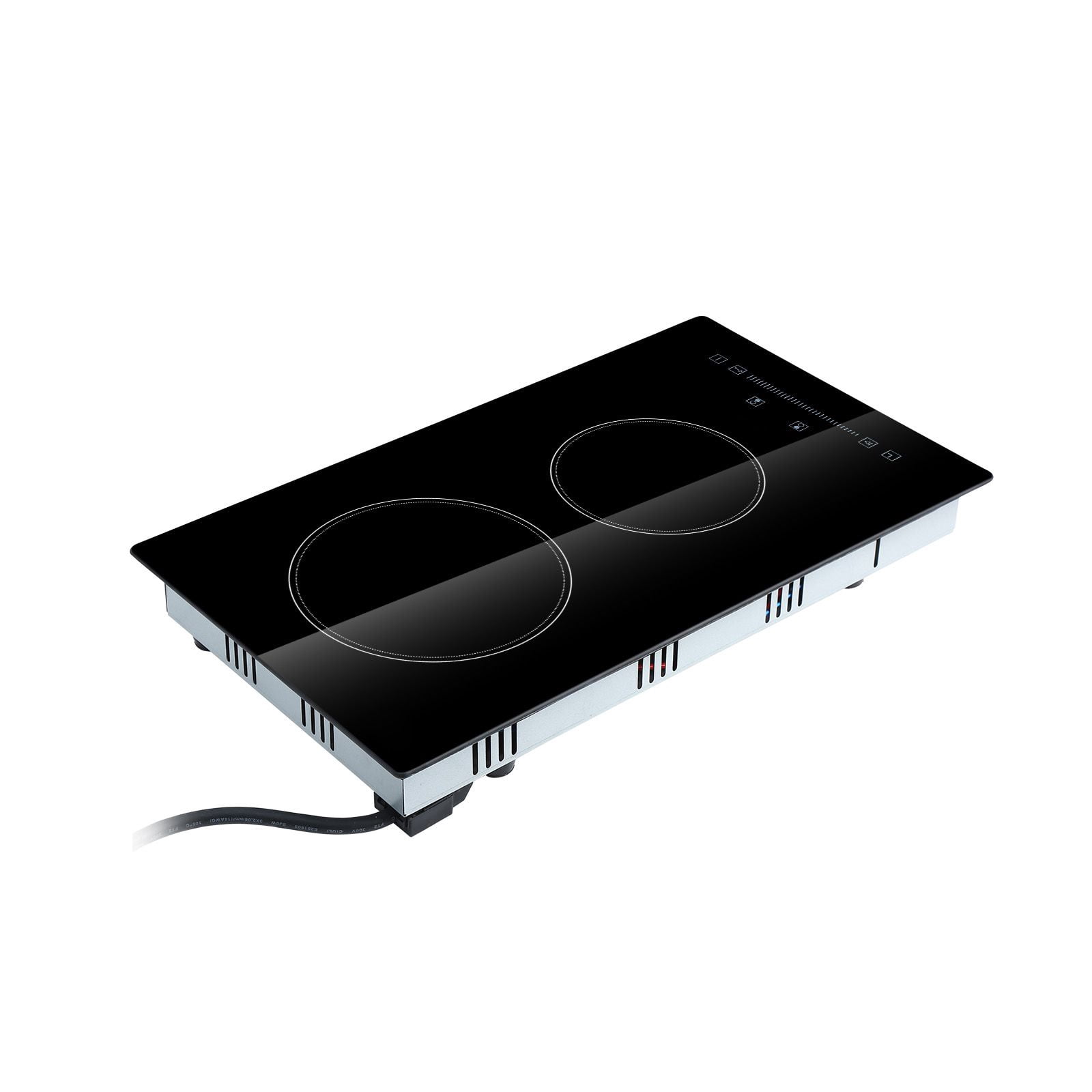 Built in Electric Stove Top, 20 x 11.6 inch 2 Burners, 240V Glass Radiant Cooktop with Sensor Touch Control, Timer & Child Lock Included, 9 Power Levels for Simmer Steam Slow Cook Fry