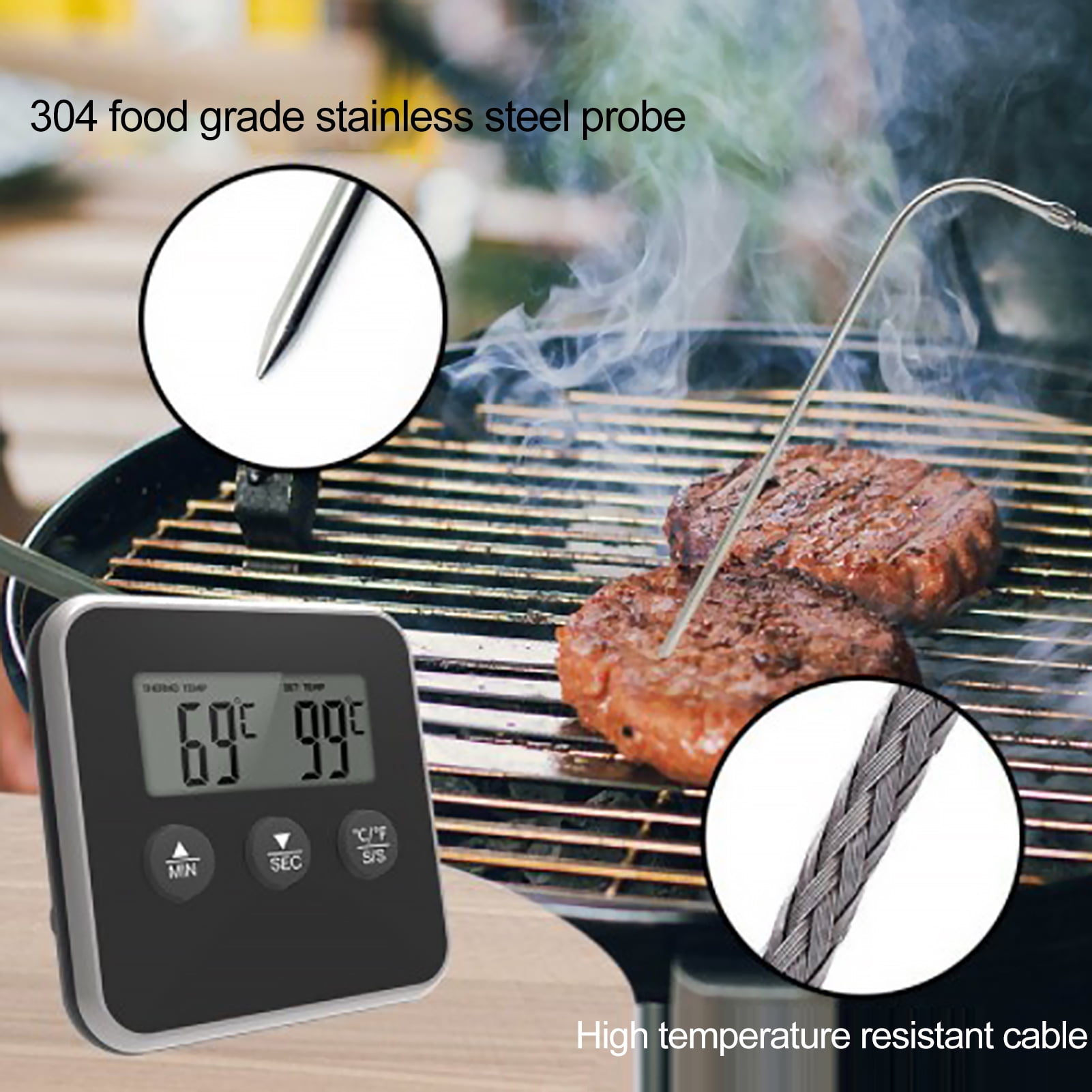 Mairbeon 1 Set Food Thermometer Heat Resistant High-precision Timer Large  Screen Digital Display Temperature-Alert Baking Thermometer for Kitchen