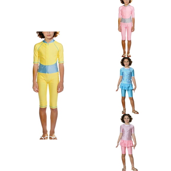 Antinious Toddler Swimwear Lightweight Short Sleeve Zip Up Boys Girls Onesie Bikinis Tops