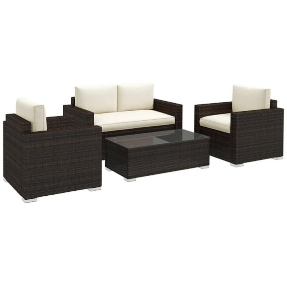 Resenkos 4-Piece Deck Furniture Set, Outdoor Sectional Furniture, PE Rattan, Brown
