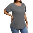 thumbnail image 4 of MOSHU Scoop Neck T-shirts for Women Short Sleeve Plus Size Tops Curved Hem Womens Shirts, 4 of 10