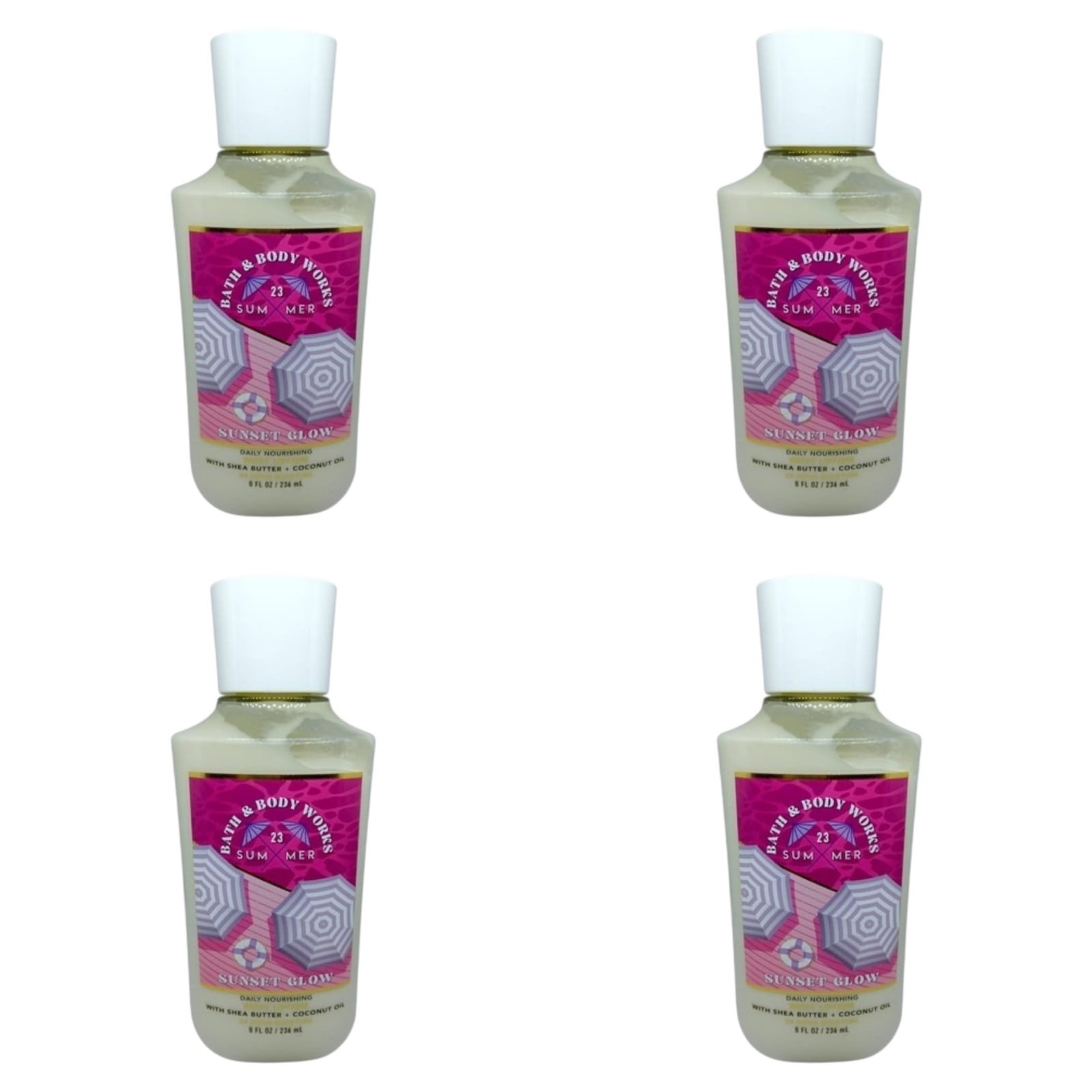 Four 4x (4)Bath and Body Works Summer Sunset Glow Body Lotion with Shea Butter (8 Oz)