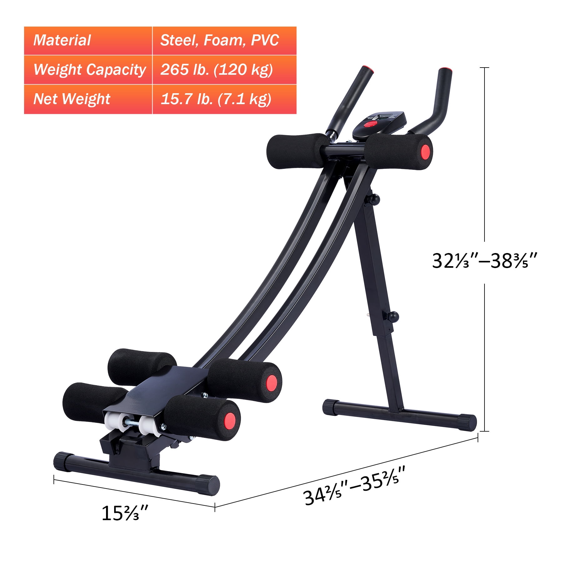 Preenex 265 Lb. Cap Folding Abdominal Trainer Coaster Exercise Equipment and Ab Core Machine for Home and Gym