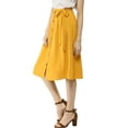 thumbnail image 5 of INSPIRE CHIC Women's Button Front Elastic High Waist Belted Knee Length Skirt L Yellow, 5 of 8