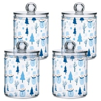 Yayeee 4 Pack Qtip Holder Bathroom Cotton Swab Canister with Lid Clear Dispenser Set, Blue Simple Cartoon Snowmen