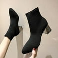 thumbnail image 5 of jsaierl Women's Knit Chunky Heel Sock Boots Pointed Toe Ankle Booties Stretch Socking Boots, 5 of 9
