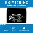 thumbnail image 6 of Replacement 2010 Yamaha TTR110E 110CC Factory Activated, Maintenance Free, Motorcycle Battery - 12V, 2.3Ah, UB-YT4B-BS, 6 of 8