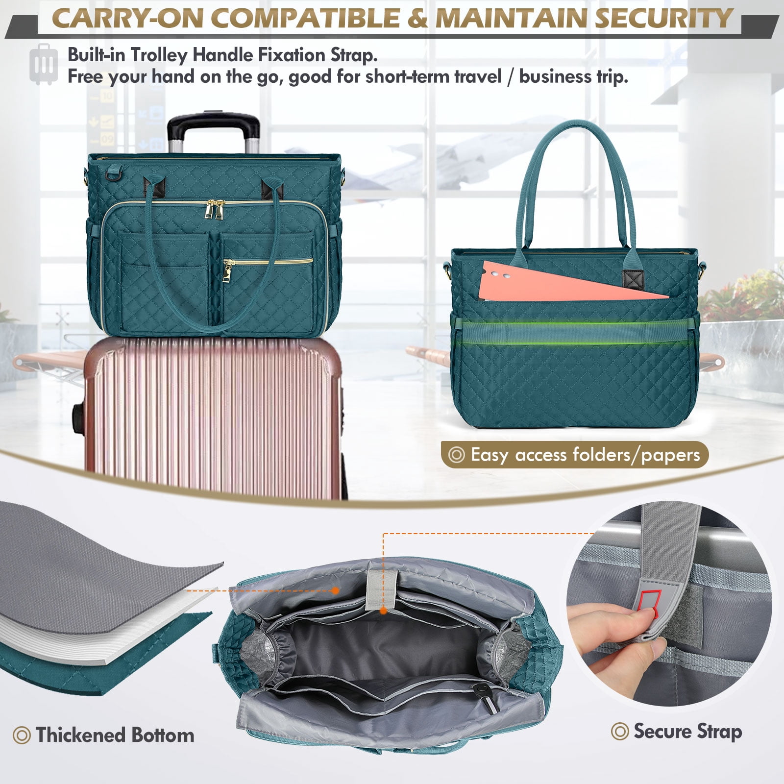 RAINSMORE Teacher Tote Bag 15.6 inch Laptop Bag for Women Work Bags Laptop Tote Nurse Bag Professional Computer Messenger with Insulated Pocket, Laptop Briefcase for Office, College, Nursing