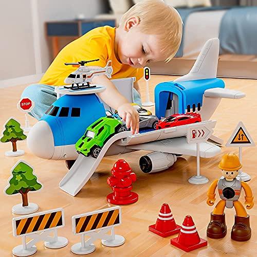 Jouet Avion Pompier Avec Voitures - 6 Mini Véhicules Et Panneaux Pour Enfants