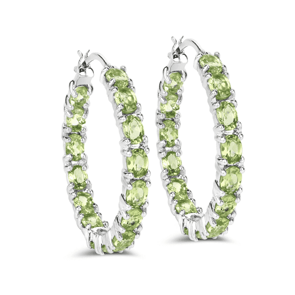 Fine Color Jewels Peridot Hoop Earrings for Women, 925 Silver, August Birthstone Jewelry Gift