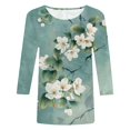 thumbnail image 5 of Towmus T Shirts for Women Graphic 3/4 Length Sleeve Ladies Tops Floral Print Dressy Blouses Crew Neck Casual Tunic Tops Summer Shirts, 5 of 5