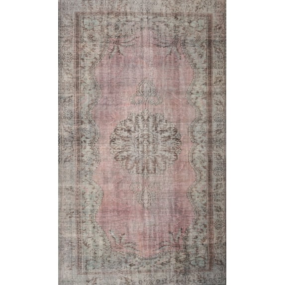 Ahgly Company Machine Washable Indoor Rectangle Traditional Rose Dust Purple Area Rugs, 7' x 9'