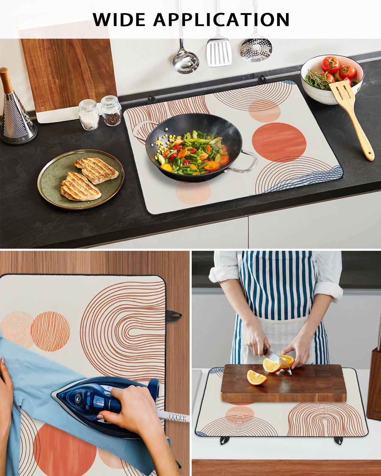 Large Induction Cooktop Protector Mat Bohemia Stove Top Covers for Electric Stove, Modern Abstract Art Sun Stripes Cycle Decorative Stove Burner Cover Mats, Glass Top Stove Cover