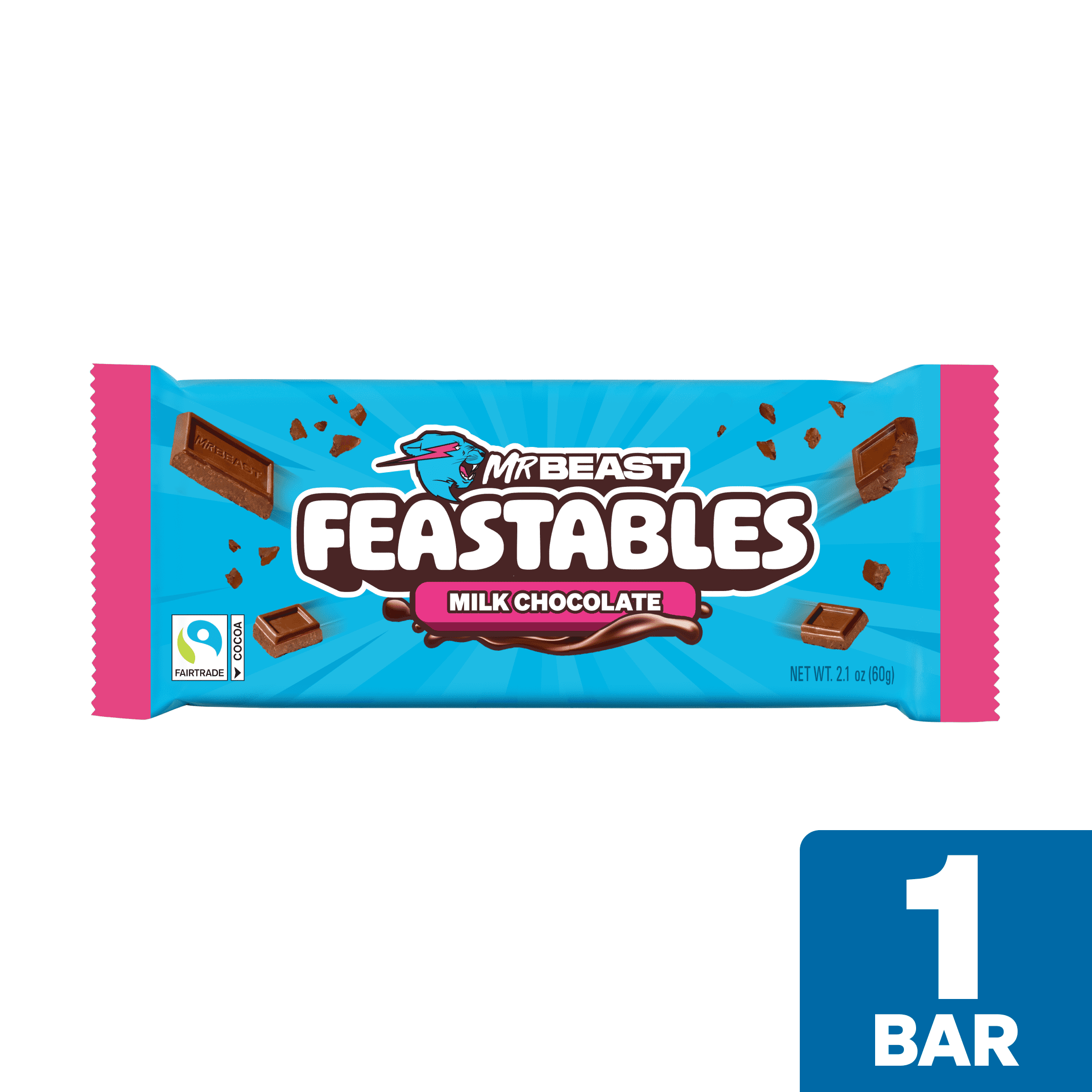 Feastables MrBeast Barra de Chocolate con Leche 2,1 oz (60 G), 1 Unidad