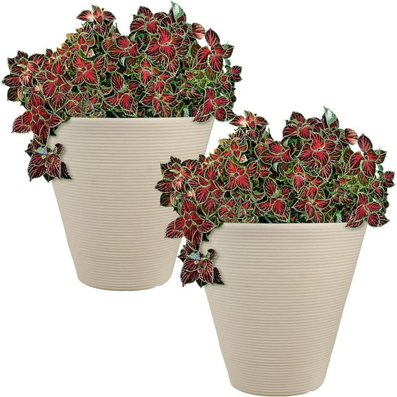 FGYRYK 15.5-Inch Walter Large Plant Pot - Polyresin Round Outdoor Planter with Drillable Drainage Hole - 2 Pack - Antique White