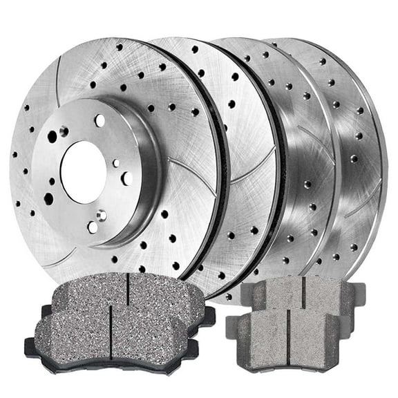 AutoShack Front & Rear Drilled & Slotted Brake Rotors Ceramic Brake Pads | Replacement for 2006-2011 Honda Civic 1.8L FWD | Zinc Coated | 12-PC Brake Kit | SilverShield Pro
