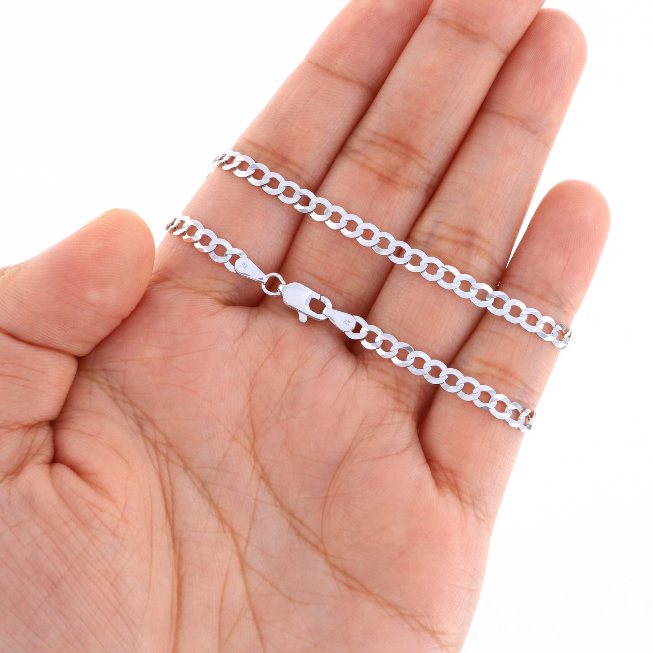 Nuragold 10K Real White Gold Solid Cuban Curb Link Chain Necklace 16"-30" (2mm-7mm) Italian Jewelry for Men & Women