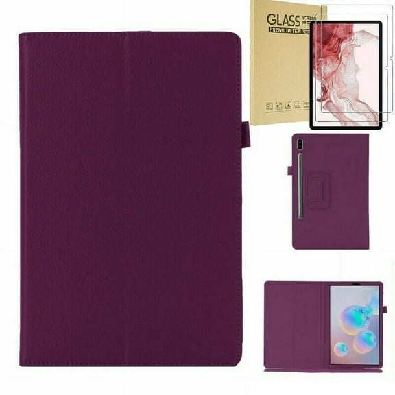 Epicgadget For Samsung Galaxy Tab S8 / Galaxy Tab S7 11 Inch PU Leather Case Stand Cover with 2 Pieces Tempered Glass Screen Protector for Samsung 11" Galaxy Tab S8 / Galaxy Tab S7 Tablet (Purple)