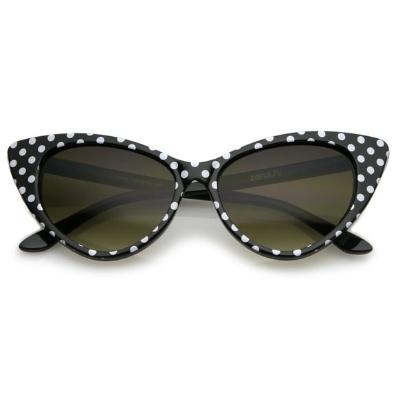 Women's Retro Polka Dot Oversize Cat Eye Sunglasses 50mm (Black-White / Smoke Gradient)