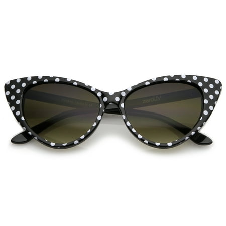 Women's Retro Polka Dot Oversize Cat Eye Sunglasses 50mm (Black-White / Smoke Gradient)