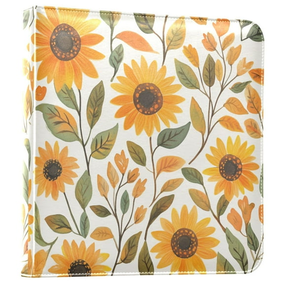 FORMRS 3 Ring Photo Album 4"x6" Self Adhesive Large Capacity PU Leather Cover, Watercolor Sunflowers