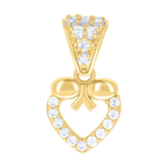 10k Yellow Gold Womens Cubic Zirconia Bow Love Heart Charm Pendant Necklace 15.4x8.5mm Wide Pendant for Women