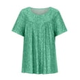 thumbnail image 6 of zfwon Tshirts for Women Plus Size Summer Blouse Short Sleeve Crew Neck Pleated T-Shirt Round Neck Tunic Tops Casual Loose Floral Printed Tunic Blouse Shirts Comfy Tee Shirt, 6 of 7