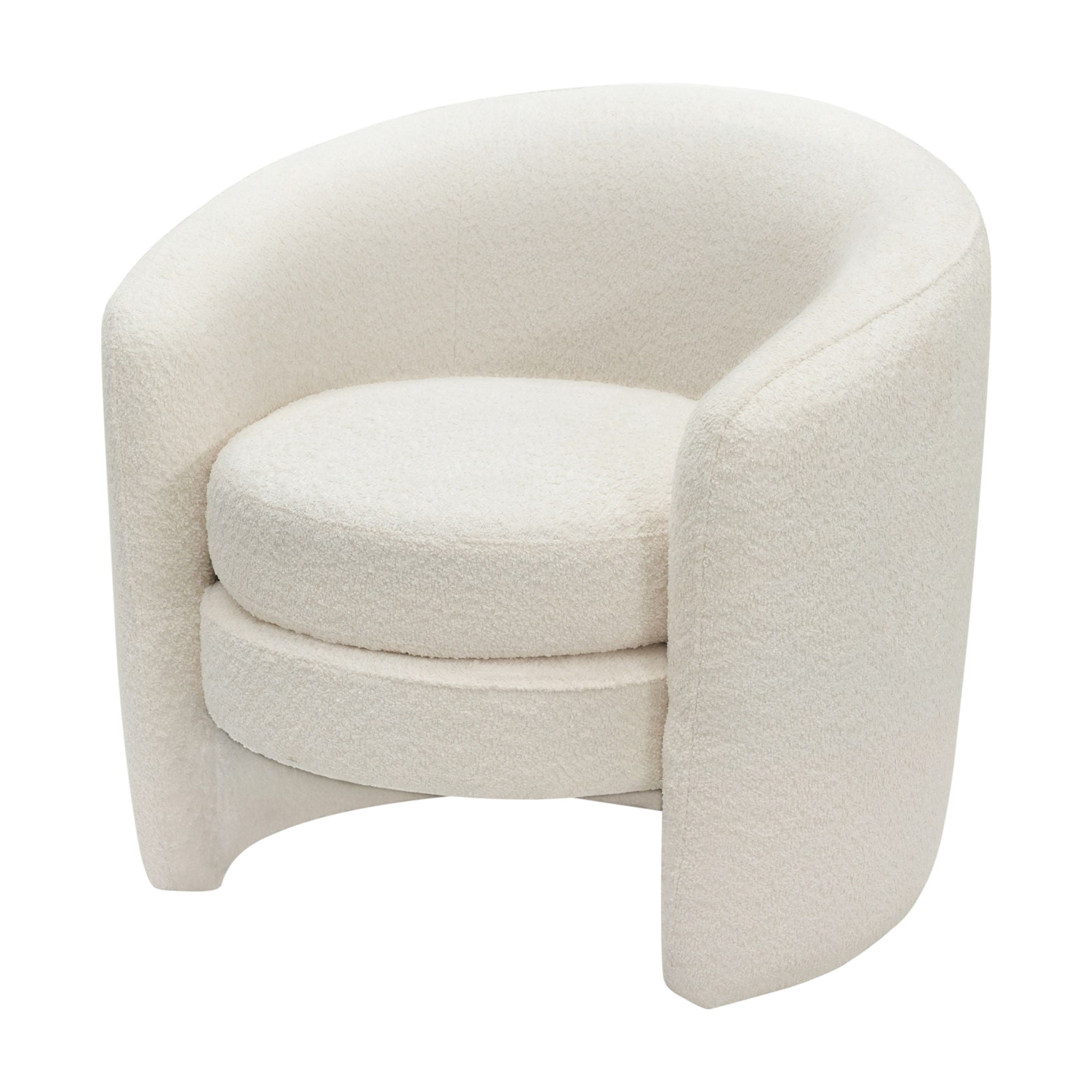 Ezra Luxurious Curved Back Boucle Upholstered Accent Chair, Ivory
