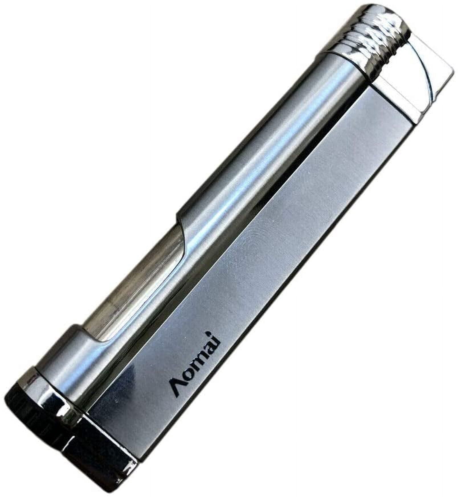 Piioket 3 Pcs Jet Blue Flame Metal Cigar Cigarette Lighter Windproof Refillable Butane Gas Fuel Viewable with Electric Wire Ignition Protection - Aomai Silver