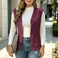 thumbnail image 2 of Women's Cozy Fleece Sleeveless Vest V Neck Open Front Loose Fit Plush Waistcoat Casual Fall Winter Warm Layering Gilet Outerwear Wine, 2 of 5