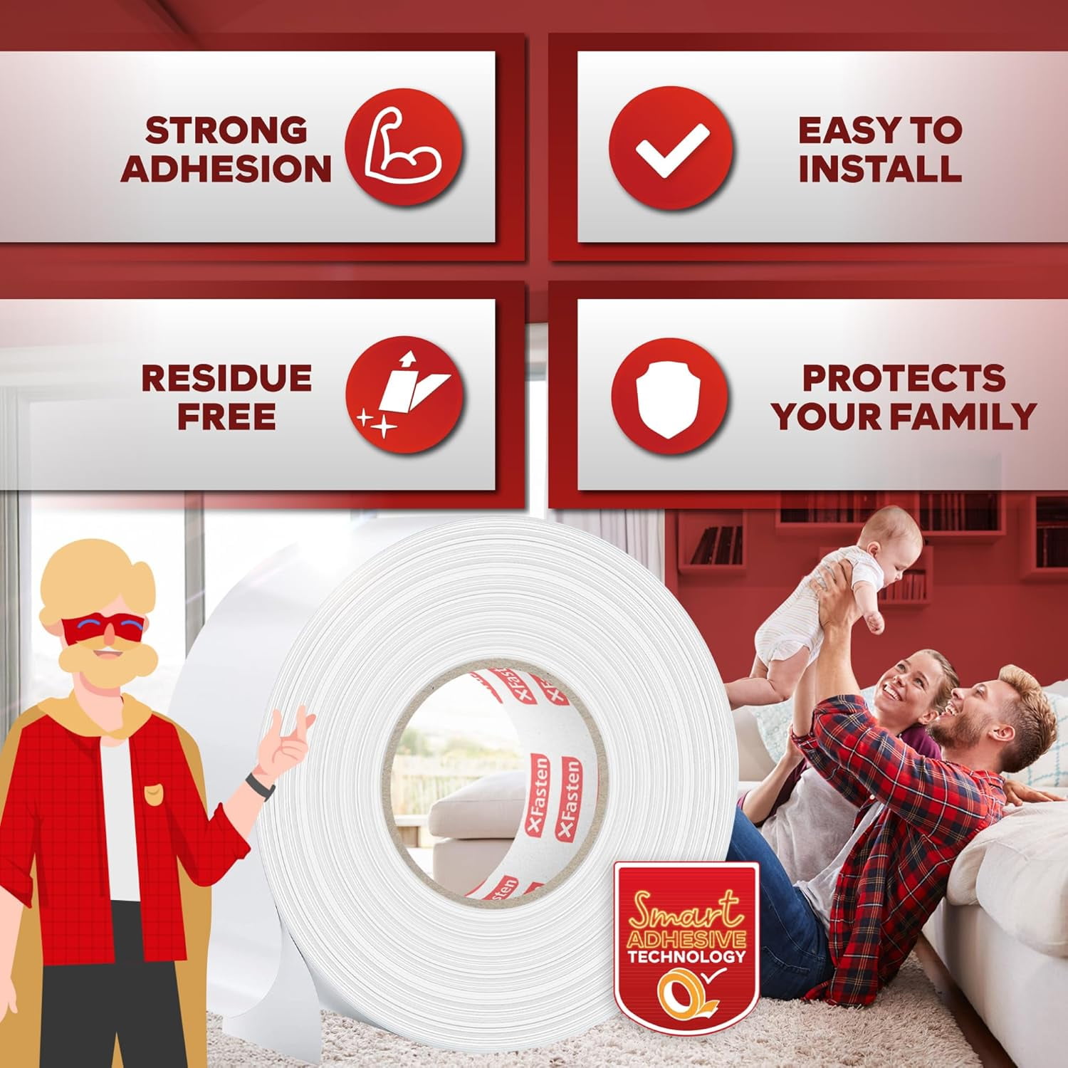 XFasten Carpet Tape, 4-inch x 30 yards for underlayments, hardwood and vinyl flooring