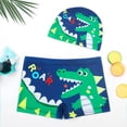 thumbnail image 2 of Pandaie Baby Toddler Boys Swim Trunks Set Rash Guards Dinosaur Swimsuit Shorts Cute Summer Beach Bathing Suit with Hat 4-5 T,Dark Blue, 2 of 4