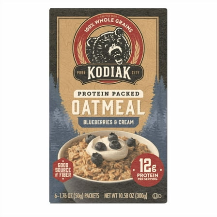 Pack of 6, Kodiak Blueberries & Cream Protein-Packed Oatmeal, 10.58 oz