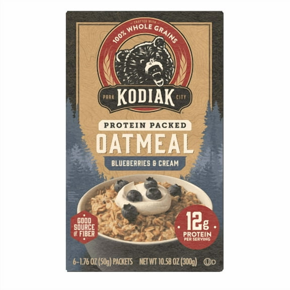Pack of 6, Kodiak Blueberries & Cream Protein-Packed Oatmeal, 10.58 oz