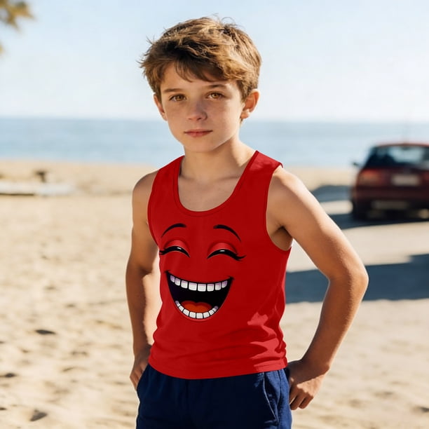 Camisolas de cuello redondo para niños pequeños y niños a la moda, lindas camisetas con estampado degradado, parte inferior suave sin mangas, camisetas para niñas