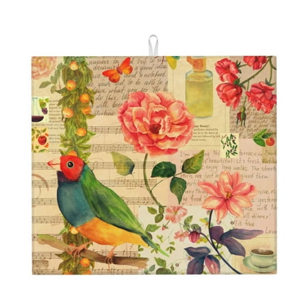 

Dish Drying Mats for Kitchen Counter Vintage Bird (2) 16x18in Dish Drying Pad Coffee Mat with Hanging Loop Super absorbent Kitchen Counter Mat Coffee Bar Accessories