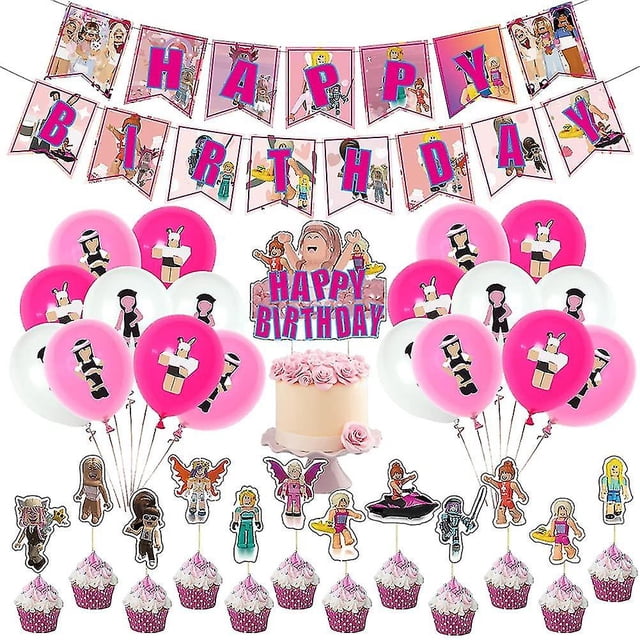 Decoraciones de cumpleaños con globos de Roblox, decoración de fiesta de cumpleaños con tema de Roblox, incluye pancarta, globos para decoración de tartas para niños, suministros p