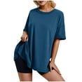 thumbnail image 1 of Plebaso T-Shirts d'Été pour Femmes T-Shirts à Manches Courtes Surdimensionnés Hauts Décontractés Col Rond Chemises Unies pour Femmes, 1 of 5