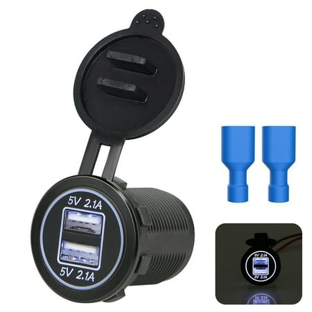 - TSV 12V/24V Car Cigarette Lighter Socket Dual 2.1A USB Port Charger Power Outlet LED