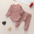 thumbnail image 4 of Kayannuo Baby Boy's Clothing Fall Winter Infant Baby Boys Girls Long Sleeve Striped Romper Bodysuit+Pants Outfits Set, Red, 4 of 9